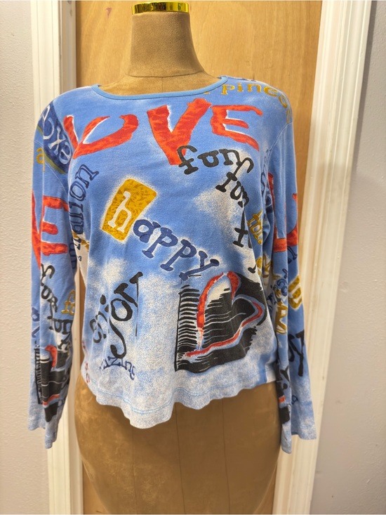 Chico's Tops - Rare Chico's Design Multicolor Long Sleeve Graffiti Graphic Tee Sz 3 or XL 16